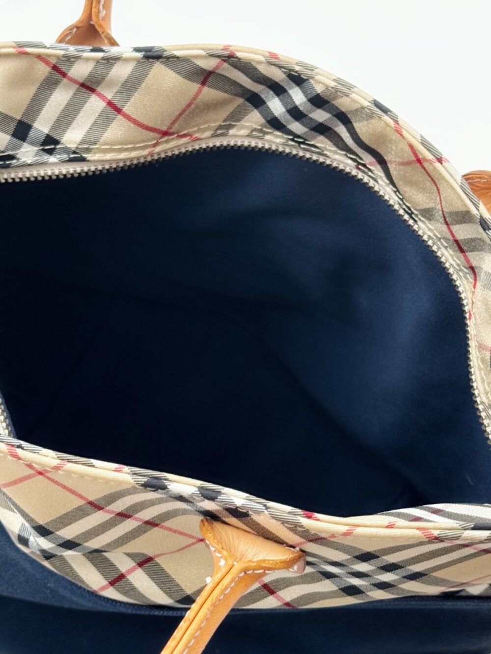 Burberrys Vintage Nova Check Canvas Tote Shoulder Bag Navy Beige Leathe - Picture 9 of 13